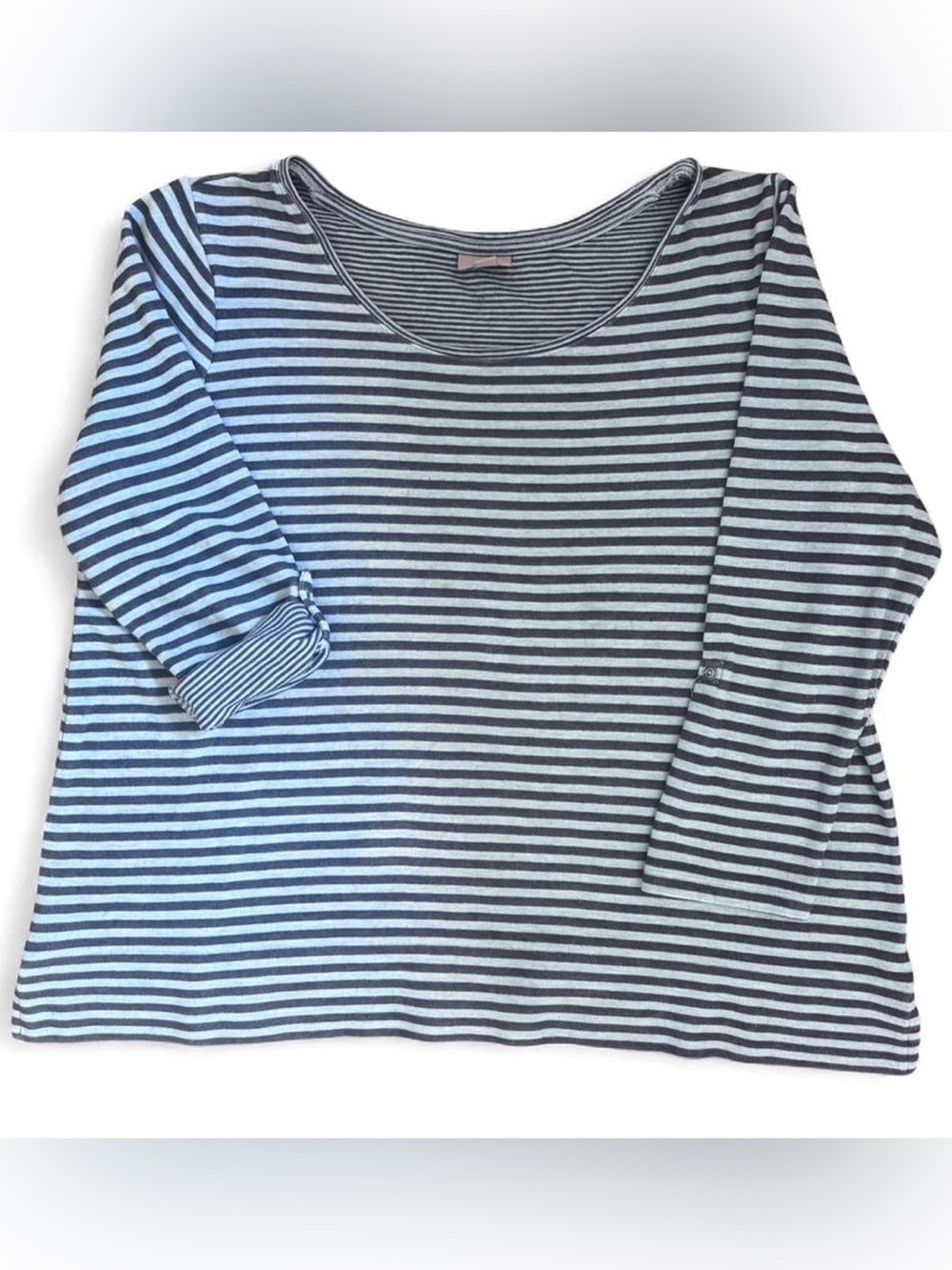 J Jill Stretch blue and navy striped 3/4 sleeve top shirt casual minimalist